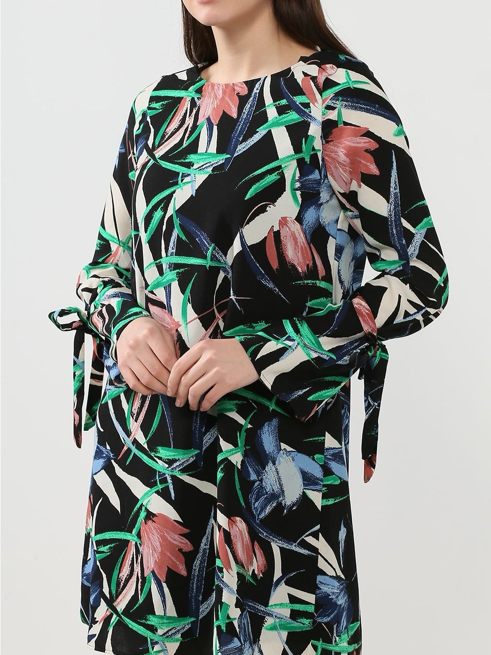 Vero Moda| Black Floral Brushstroke Dress w/Blue, Green & Pink Accents Sz M